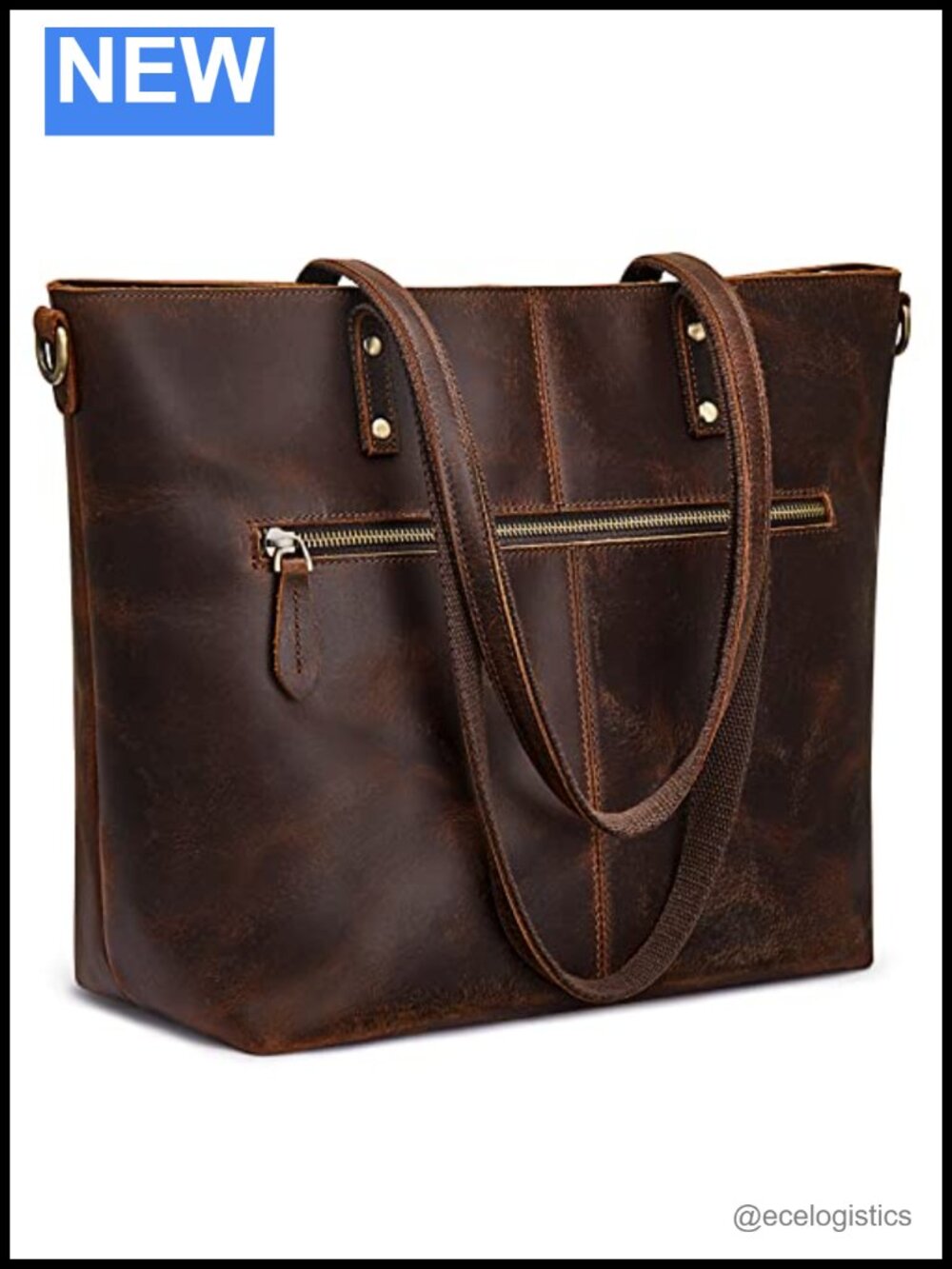 Genuine Leather Tote Bag for Women Vintage Work Handbag with Pockets